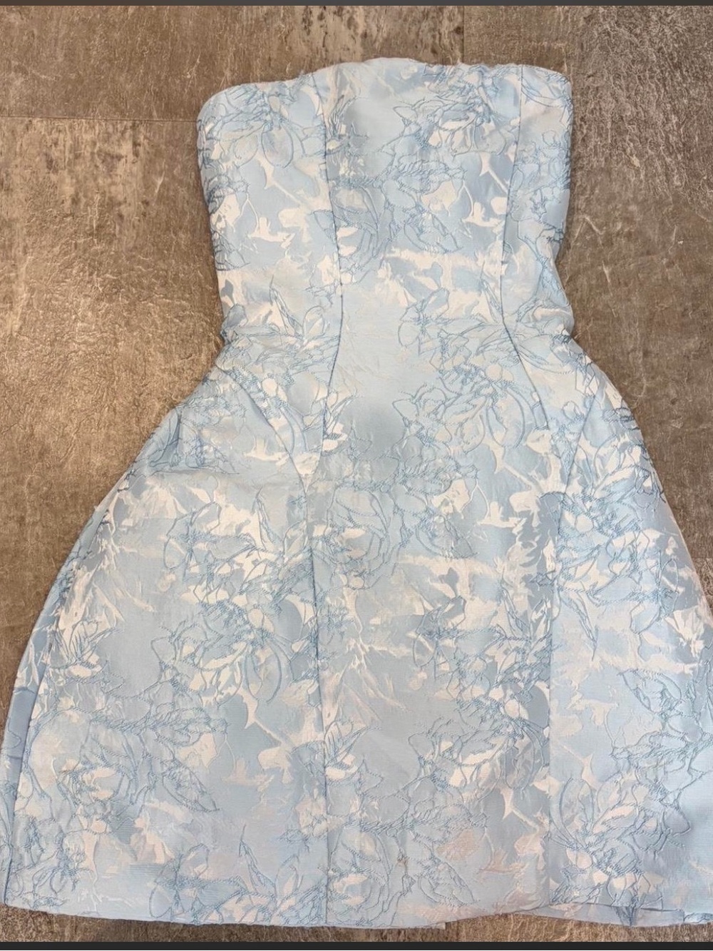 Strapless Light Blue Floral Jacquard Dress